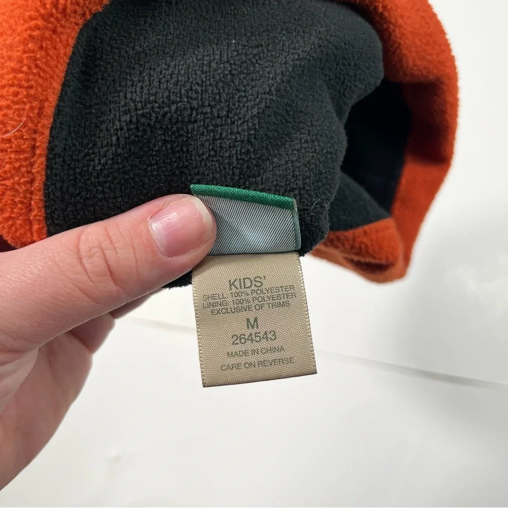 L.L.Bean Vintage Y2K Fleece Gray Orange Embroidered Flame Beanie Hat Youth M - Picture 6 of 8